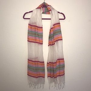 Lightweight white pink and orange scarf